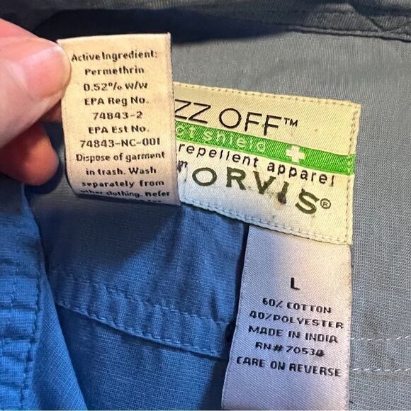 Orvis Buzz Off Insect Repellent Fishing Shirt. Blue. Size Large. Good Condition - Picture 6 of 11